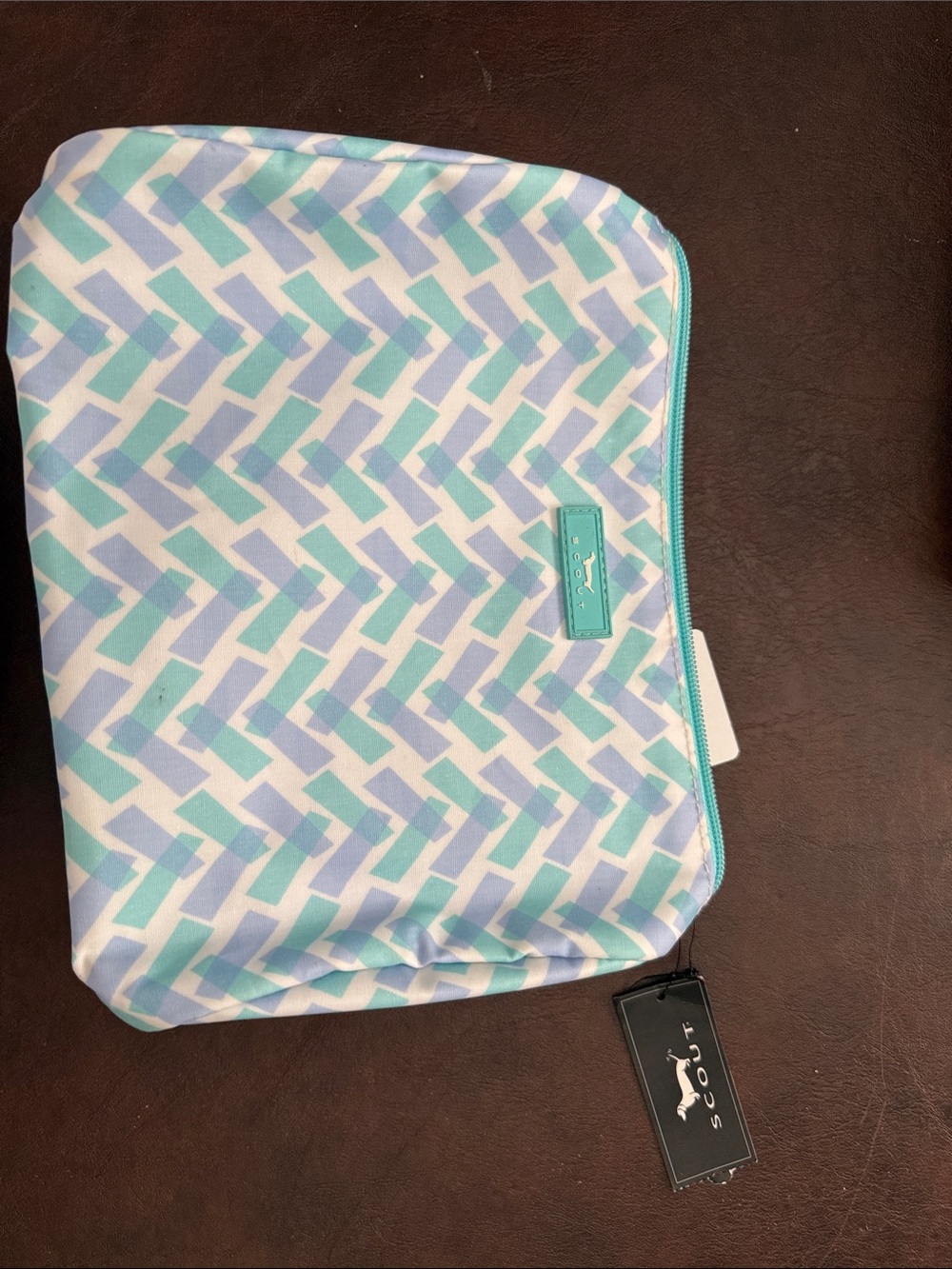 Scout Chevron cosmetic Bag in Aqua and Light Blue